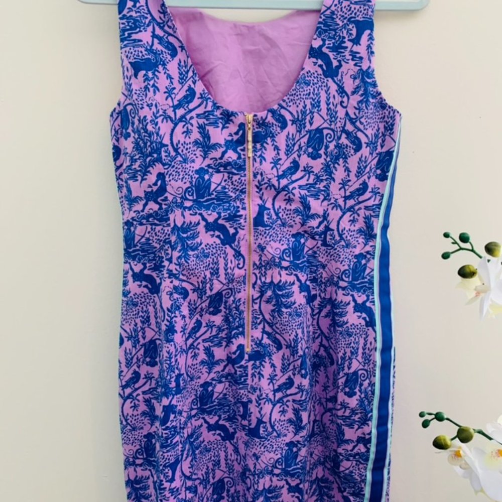 NEW Lilly Pulitzer Mila Stretch Shift Dress Lilac Freesia Safari As I Can See - Picture 4 of 5
